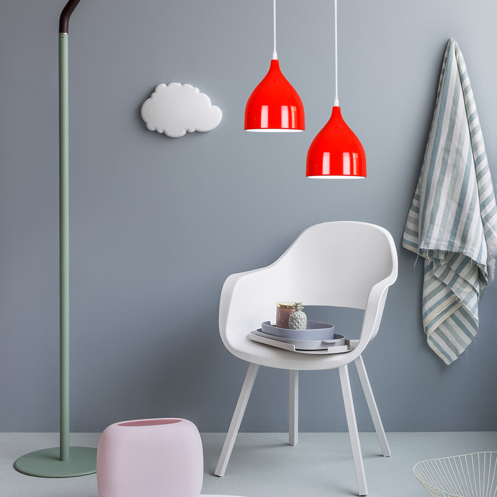 Modern Metal Dome Pendant Ceiling Light - 6.5’/10’/12’ Wide 1 Black/White/Red Suspended