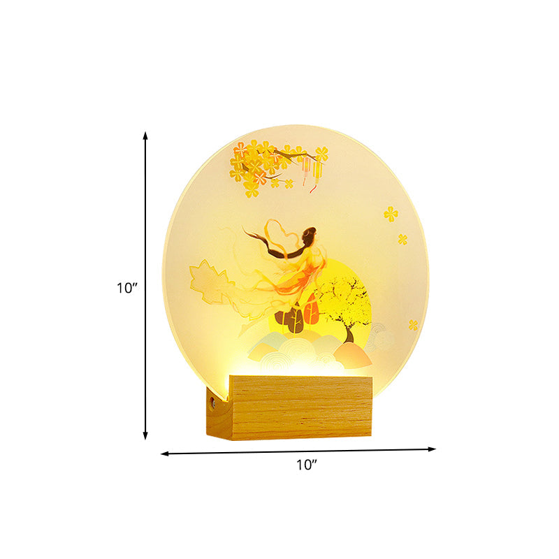 Chinese Style Led Wall Lamp With Acrylic Goddess Design For Bedroom