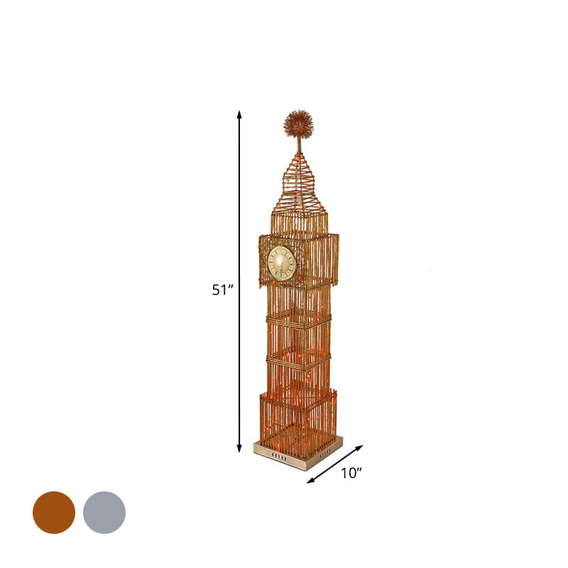 Led Standing Floor Light - Traditional Clock Tower Aluminum Lamp In Silver/Gold For Living Room