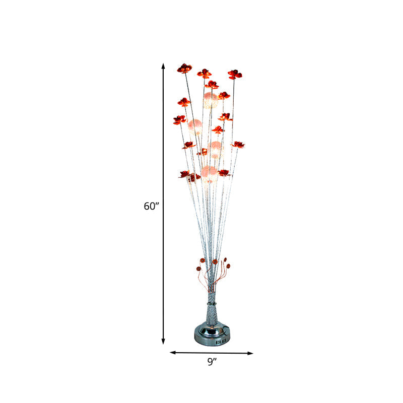 Red Flower Farmhouse Led Floor Lamp - Aluminum Wire Standing Light For Living Room