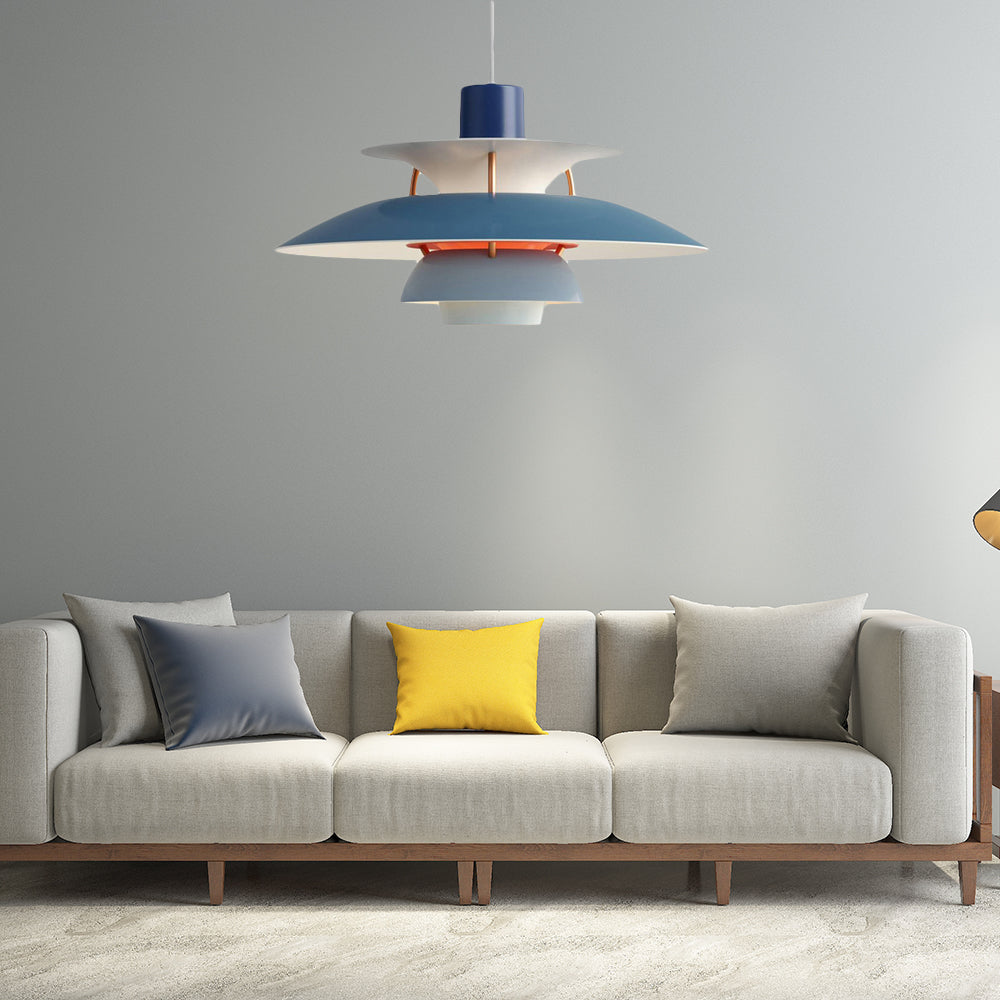 Macaron Style Aluminum Pendant Light With Flared Shade - 3 Layers 1 Black/Gray 12’/16’ Wide