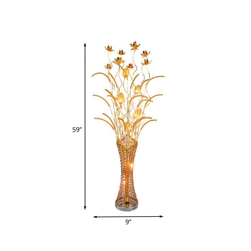 Gold Metal Led Floor Lamp With Blossom Design - Tower-Like Art Decor Standing Light