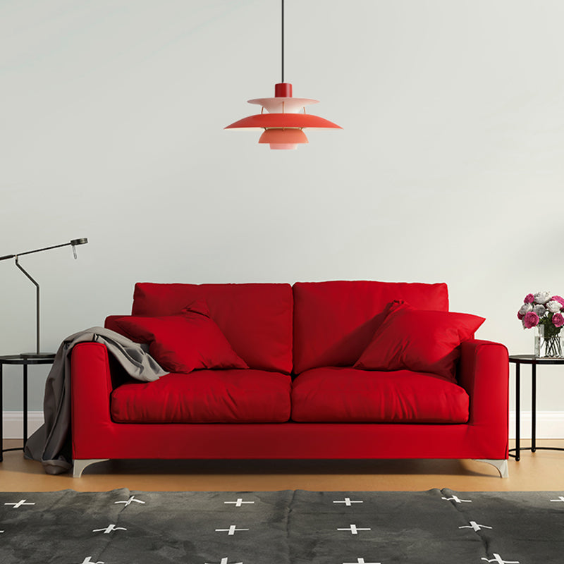 Macaron Style Aluminum Pendant Light With Flared Shade - 3 Layers 1 Black/Gray 12’/16’ Wide