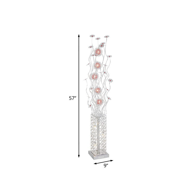 Cuboid Metallic Led Floor Lamp With Floret Design - Silver Warm/White Light For Stylish Living Room