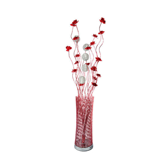 Led Decorative Aluminum Floor Reading Lamp - Twill Cylinder Style In Red/Gold With Bloom Design