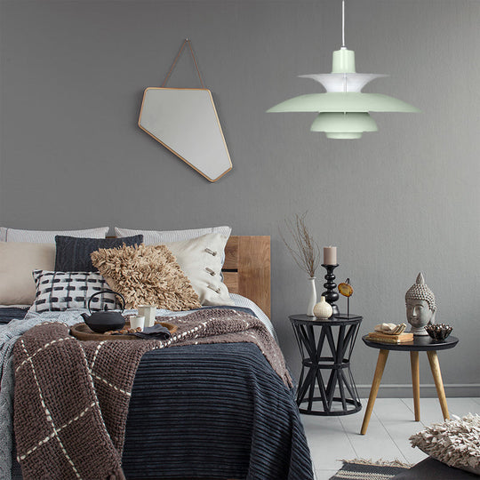 Macaron Style Aluminum Pendant Light With Flared Shade - 3 Layers 1 Black/Gray 12’/16’ Wide