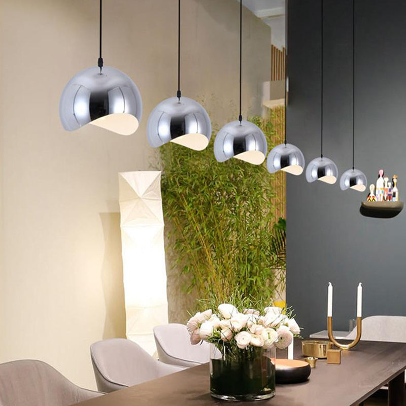 Modern Black/Chrome Kitchen Pendant Light Fixture With Waveforms Dome Metal Shade Hanging Lamp 8/12