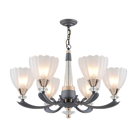 Floral Shade Opal Glass Pendant Chandelier - 6/8 Bulbs Countryside Grey Ideal For Guest Rooms