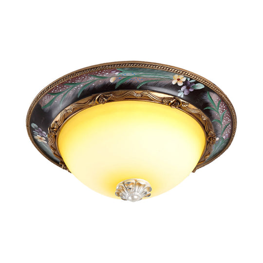 Countryside Style Tan Led Flush Mount Lamp With Faceted Glass Bowl 12/16/19.5 Width