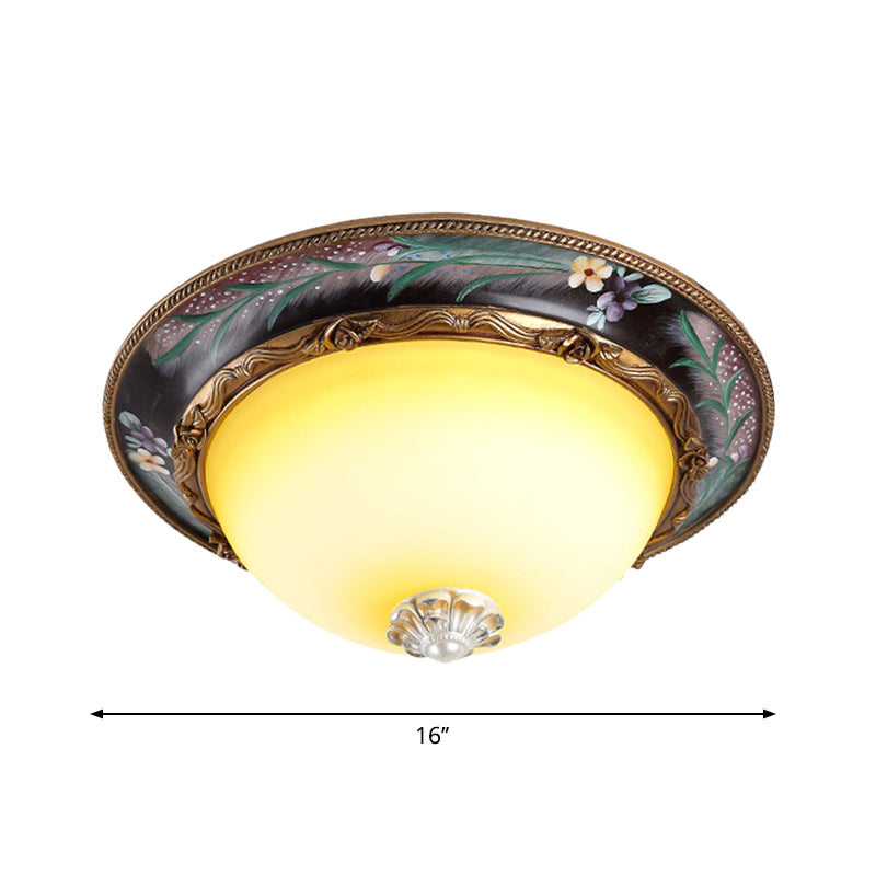 Countryside Style Tan Led Flush Mount Lamp With Faceted Glass Bowl 12’/16’/19.5 Width