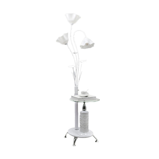 Metallic Floor Lamp: 3-Light Countryside Tree Design Black/White Guest Room Standing Up Floral Shade