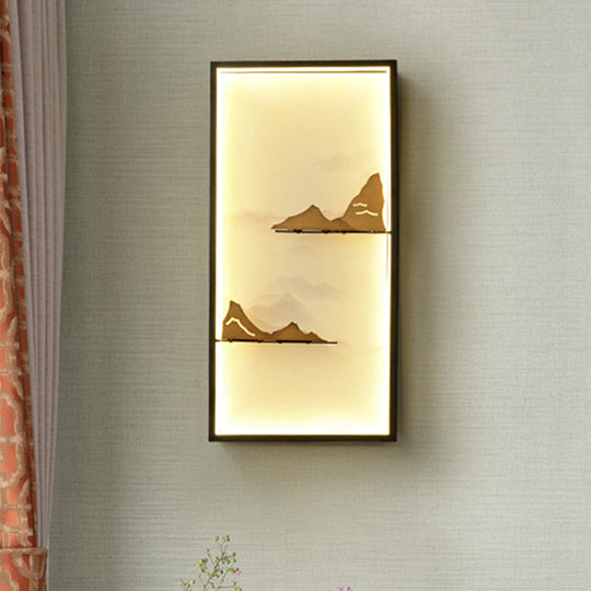 Led Oriental Style Black Mountain Wall Light With Metallic Mural Design