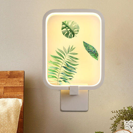 Banana Leaf Led Metal Wall Light In Simple Rectangle Shape And White Hue