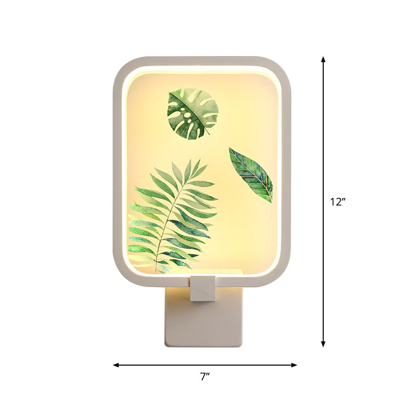 Banana Leaf Led Metal Wall Light In Simple Rectangle Shape And White Hue