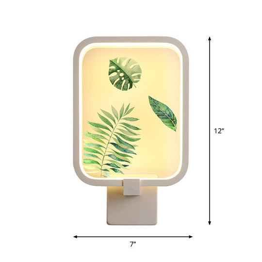 Banana Leaf Led Metal Wall Light In Simple Rectangle Shape And White Hue