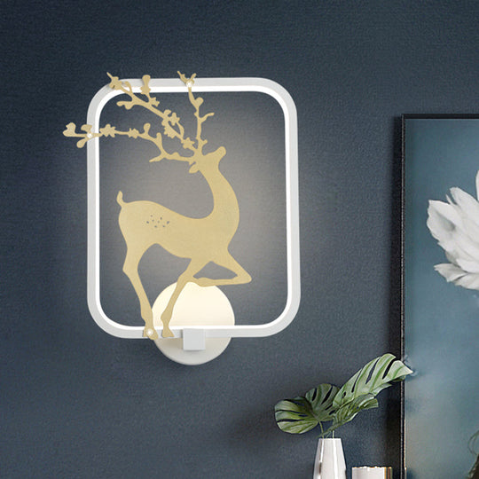 Minimalist Rectangle Metal Wall Mural Led Mount Lamp - Black/White With Elk Deer Pattern Warm/White