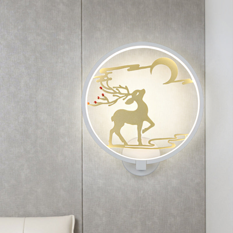 Modern Round Metal Led Wall Light With Elk Deer Pattern - Black/White Warm/White White /