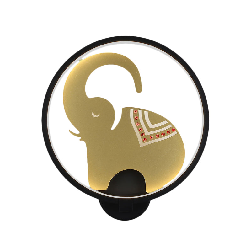 Postmodern Circular Metallic Mural Lamp: Led Elephant Wall Lighting Fixture In