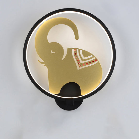 Postmodern Circular Metallic Mural Lamp: Led Elephant Wall Lighting Fixture In