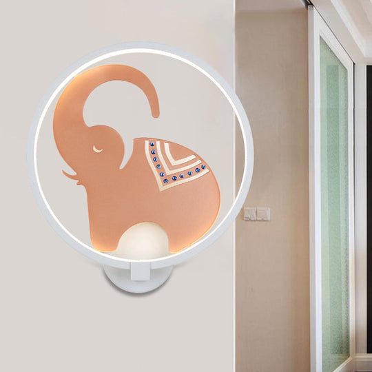 Postmodern Circular Metallic Mural Lamp: Led Elephant Wall Lighting Fixture In