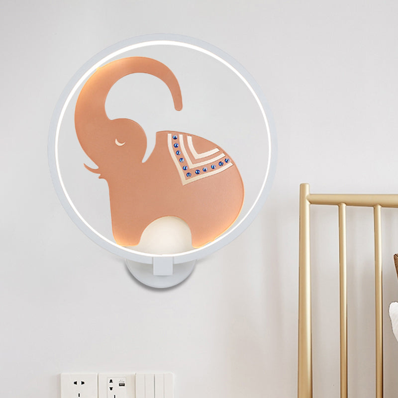 Postmodern Circular Metallic Mural Lamp: Led Elephant Wall Lighting Fixture In