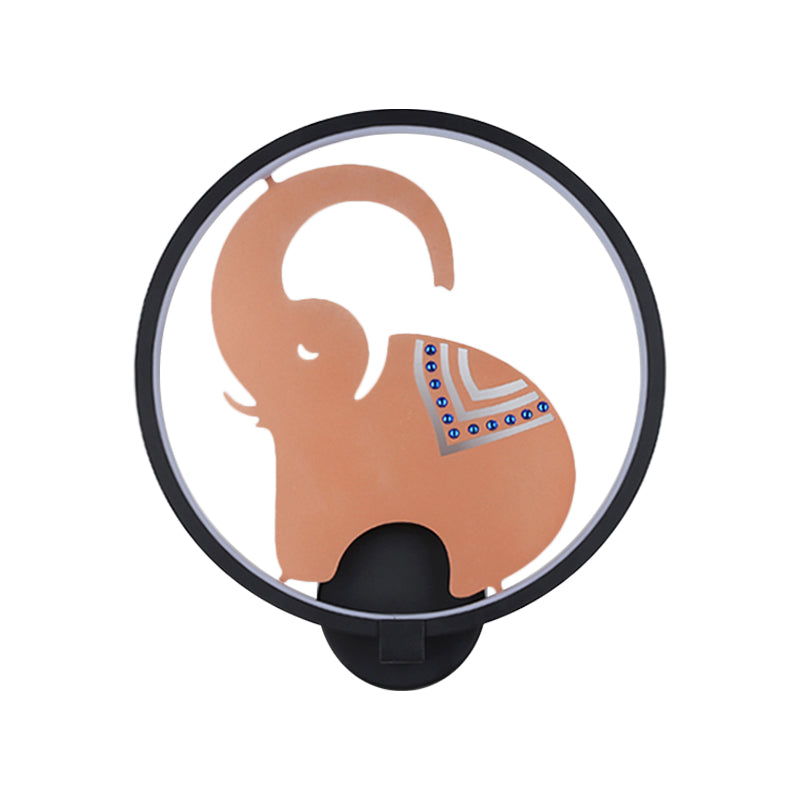 Postmodern Circular Metallic Mural Lamp: Led Elephant Wall Lighting Fixture In