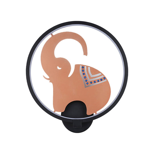 Postmodern Circular Metallic Mural Lamp: Led Elephant Wall Lighting Fixture In