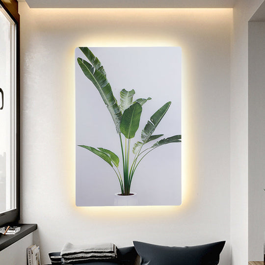 Leaf Pattern Led Wall Mural Lamp: Green & White Acrylic Lighting For Simplicity Style White-Green /