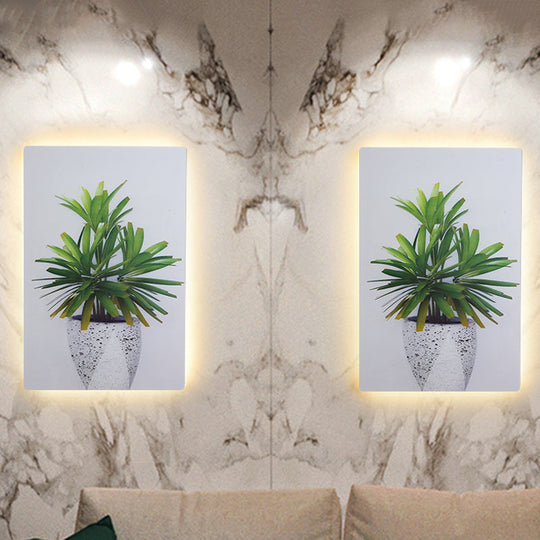Leaf Pattern Led Wall Mural Lamp: Green & White Acrylic Lighting For Simplicity Style White-Green /