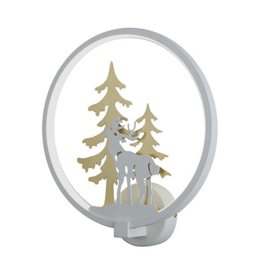 Minimalist Led Metal Wall Light Fixture With Black/White Deer And Tree Mural - Warm/White Lighting