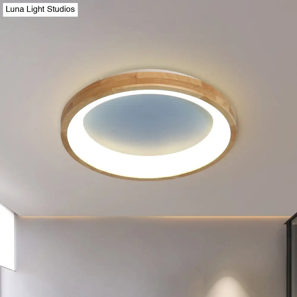 12’/16’/19.5’ Nordic Wood & Acrylic Circular Led Flush - Mount Light - Unique Hallway Ceiling