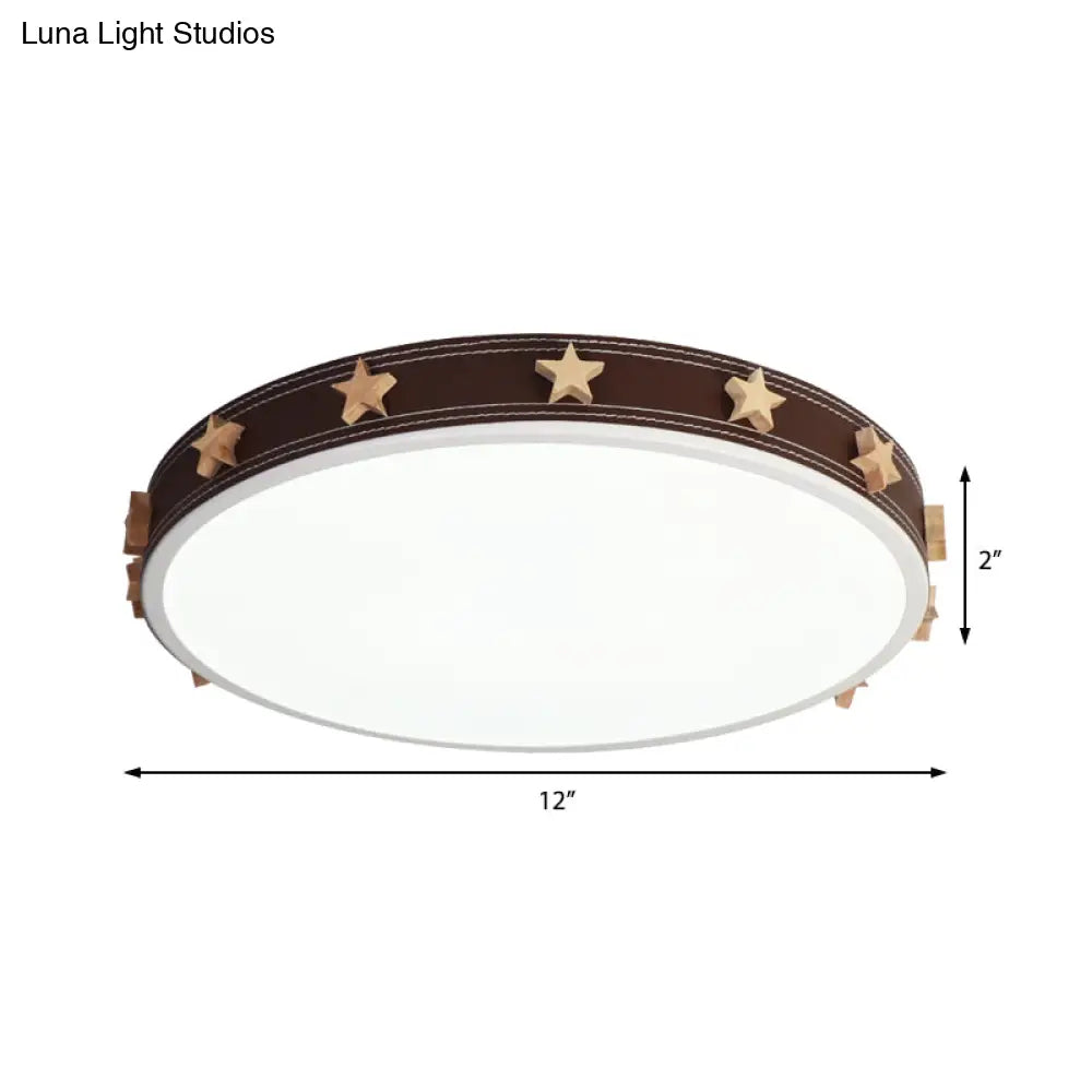 12/16/19.5 Rubber Round Flush Mount Lighting With Star Accents - Modern Led Ceiling Light Brown