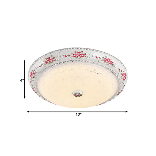 12/16 Carved Rose Bedroom Flush Lighting: Korea Countryside Resin Led Lamp With Frosted Glass Shade