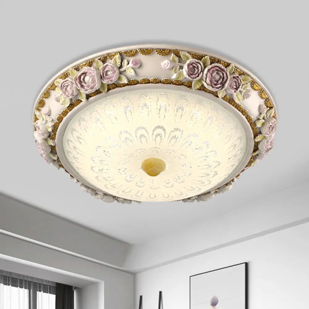 12’/16’ Country Style Led Sunflower/Rose Flush Light With Seeded Glass Shade White / 12’ A