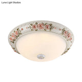 12’/16’ Wide Domed Ceiling Mounted Light With White Glass Flush Lamp And Rose Deco - Korea