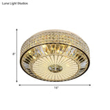 12’/16’ Wide Led Crystal Flush Light Fixture In Gold For Modern Bedroom Ceiling Mount