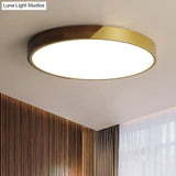 12 - 19.5 Simple Metal & Wood Led Round Flush Mount Ceiling Light Warm/White/Neutral Bedroom Gold