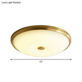 12.5/16 Diameter Antiqued Gold Led Flush Mount Ceiling Light - Simplicity White Glass Bowl Bedroom