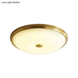 12.5/16 Diameter Antiqued Gold Led Flush Mount Ceiling Light - Simplicity White Glass Bowl Bedroom