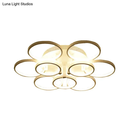 Modern Acrylic Flush Ceiling Light In White - Flower-Like Circle Design 9/12 Lights Led Ideal For