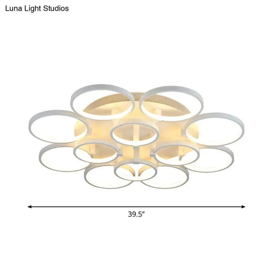 Modern Acrylic Flush Ceiling Light In White - Flower-Like Circle Design 9/12 Lights Led Ideal For