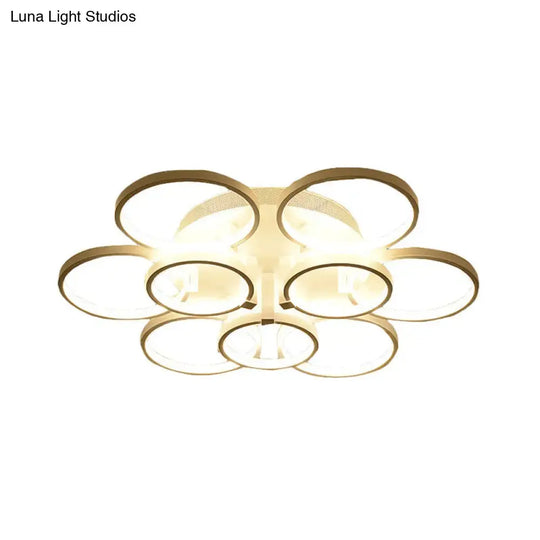 Modern Acrylic Flush Ceiling Light In White - Flower-Like Circle Design 9/12 Lights Led Ideal For