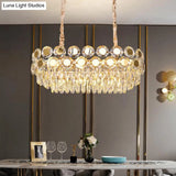 12-Head Gold Suspension Lighting Fixture: Oval Faceted Crystal Island Pendant Postmodern Design