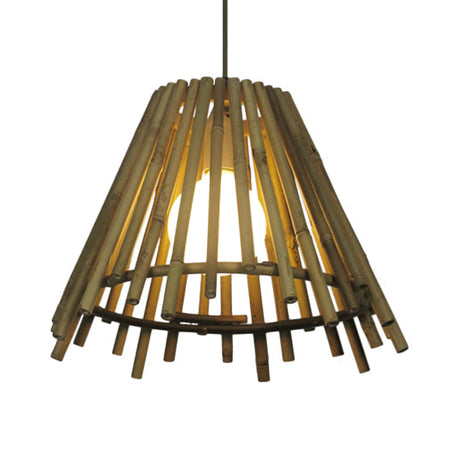 Vintage Bamboo Cone Shade Ceiling Light With Led Bulb - Natural Wood Suspension Lamp