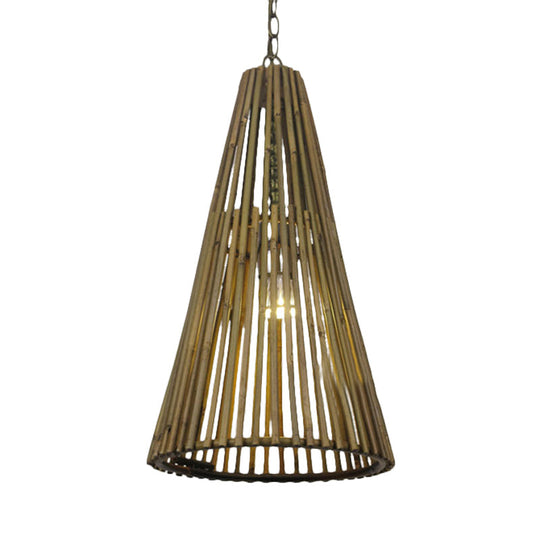 Vintage Bamboo Cone Pendant Light - Natural Wood Suspension Lamp With Adjustable Chain
