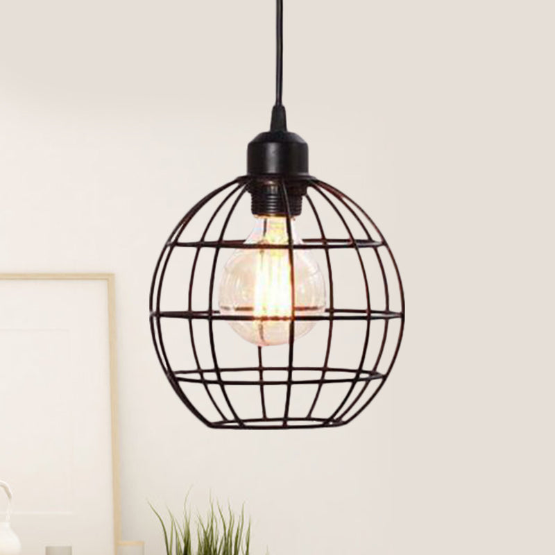 Retro Style Globe 1-Head Metal Ceiling Lamp With Wire Frame | Black/Copper Black