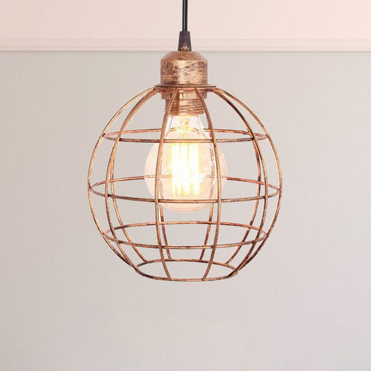 Retro Style Globe 1-Head Metal Ceiling Lamp With Wire Frame | Black/Copper