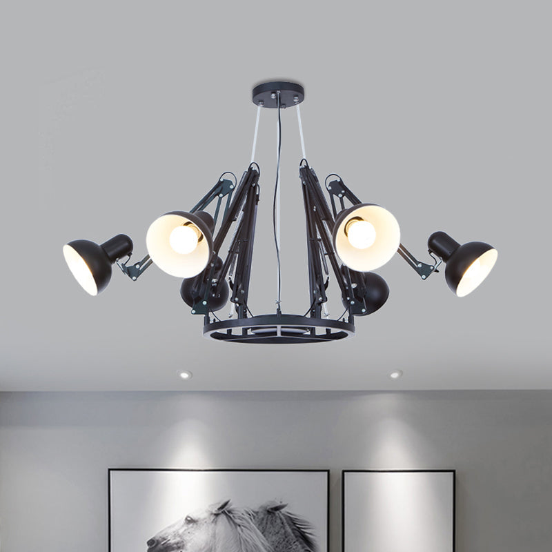 Retro Black/White Dome Pendant Chandelier With Adjustable Arm - 6 Lights Spider Design