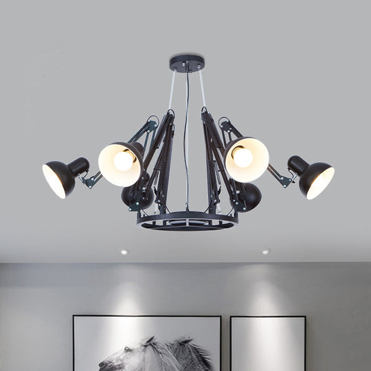 Retro Black/White Dome Pendant Chandelier With Adjustable Arm - 6 Lights Spider Design