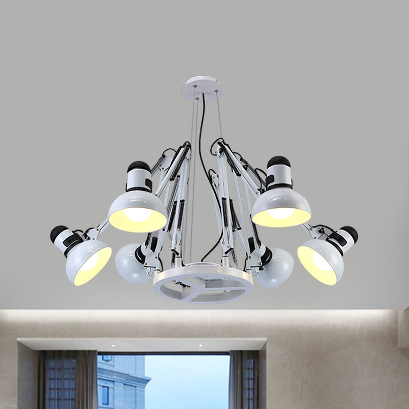Retro Black/White Dome Pendant Chandelier With Adjustable Arm - 6 Lights Spider Design